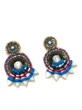 New Anthropologie Beaded Statement Earrings Red White Blue